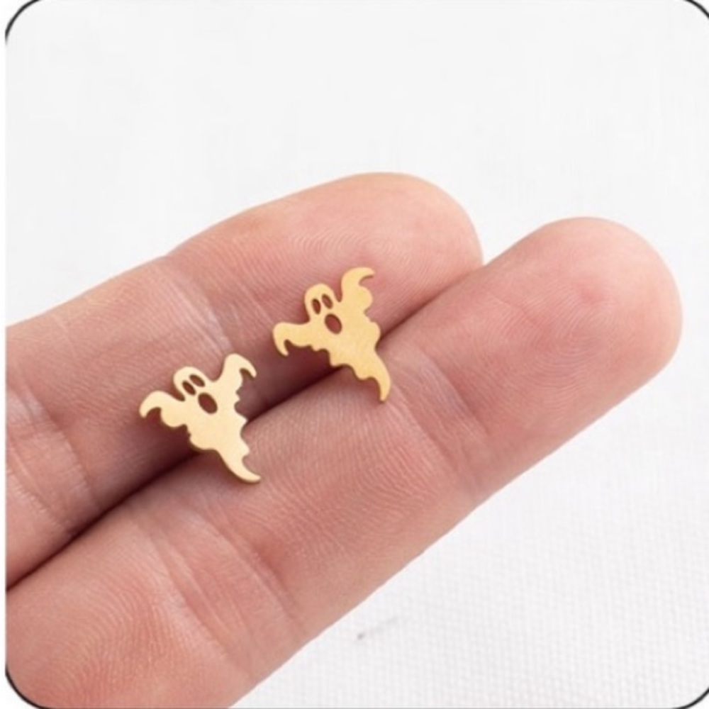 GOLD Stainless Steel  GHOST Halloween Stud Earrings with Gift Bag